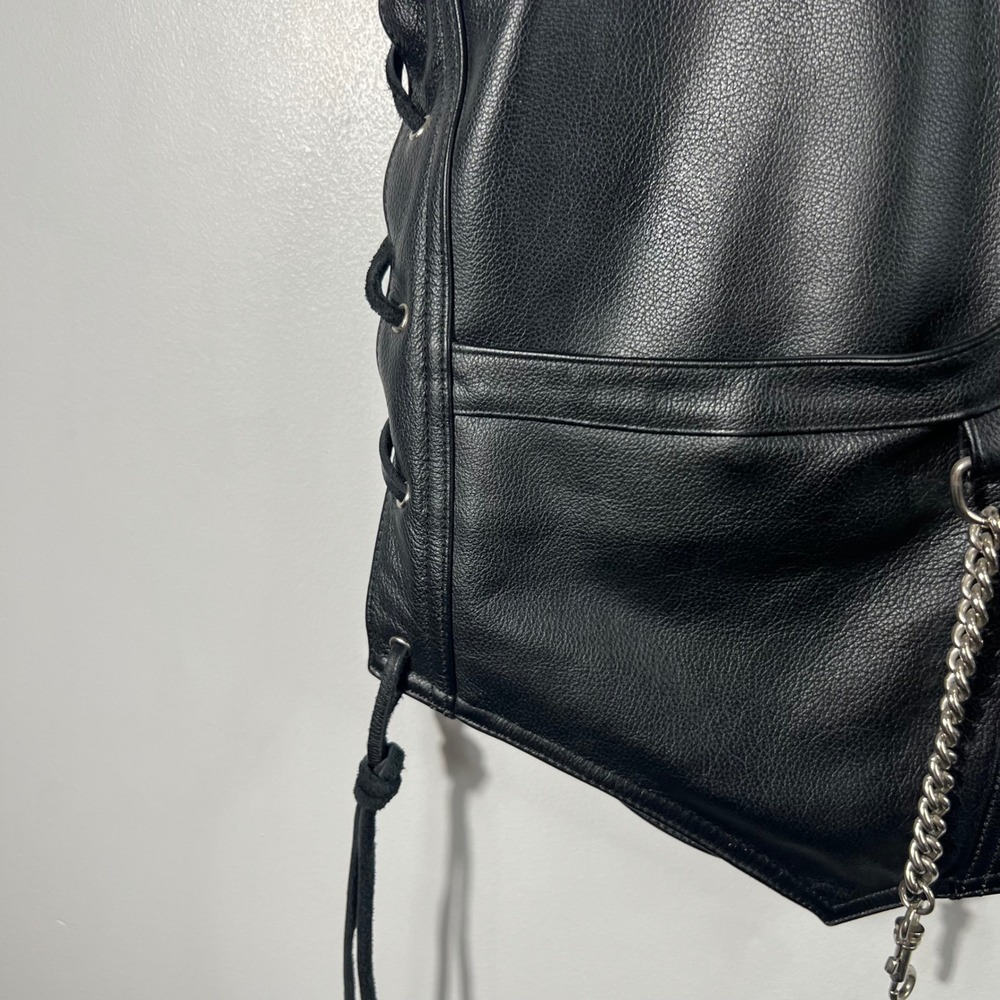 Harley Davidson Leather MotorCycle Vest‎ Patches Black L Lined Side Laces - Picture 5 of 8